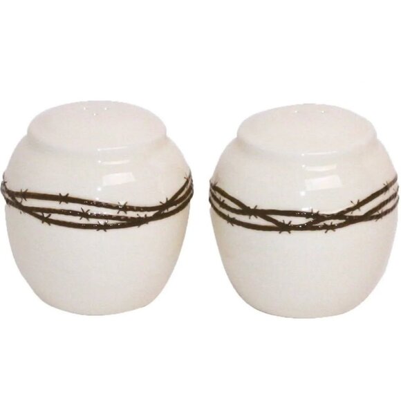 NWT HiEnd Accents Salt&Pepper Shakers AND HiEnd Accents Round Barbwire Tray 14" - Picture 5 of 8